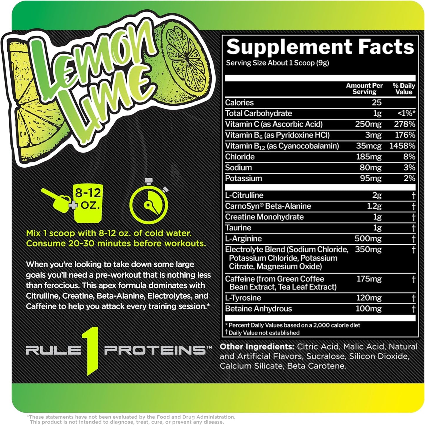 Rule 1 R1 Roar Pre-Workout Powder - Lemon Lime (Servings)