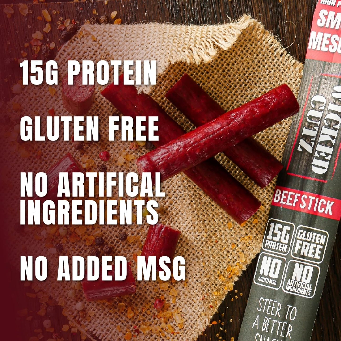 Mesquite Smoked Beef Jerky Sticks - Tender, High Protein, Low Carb, Gluten Free (12 Pack, Extra Large)