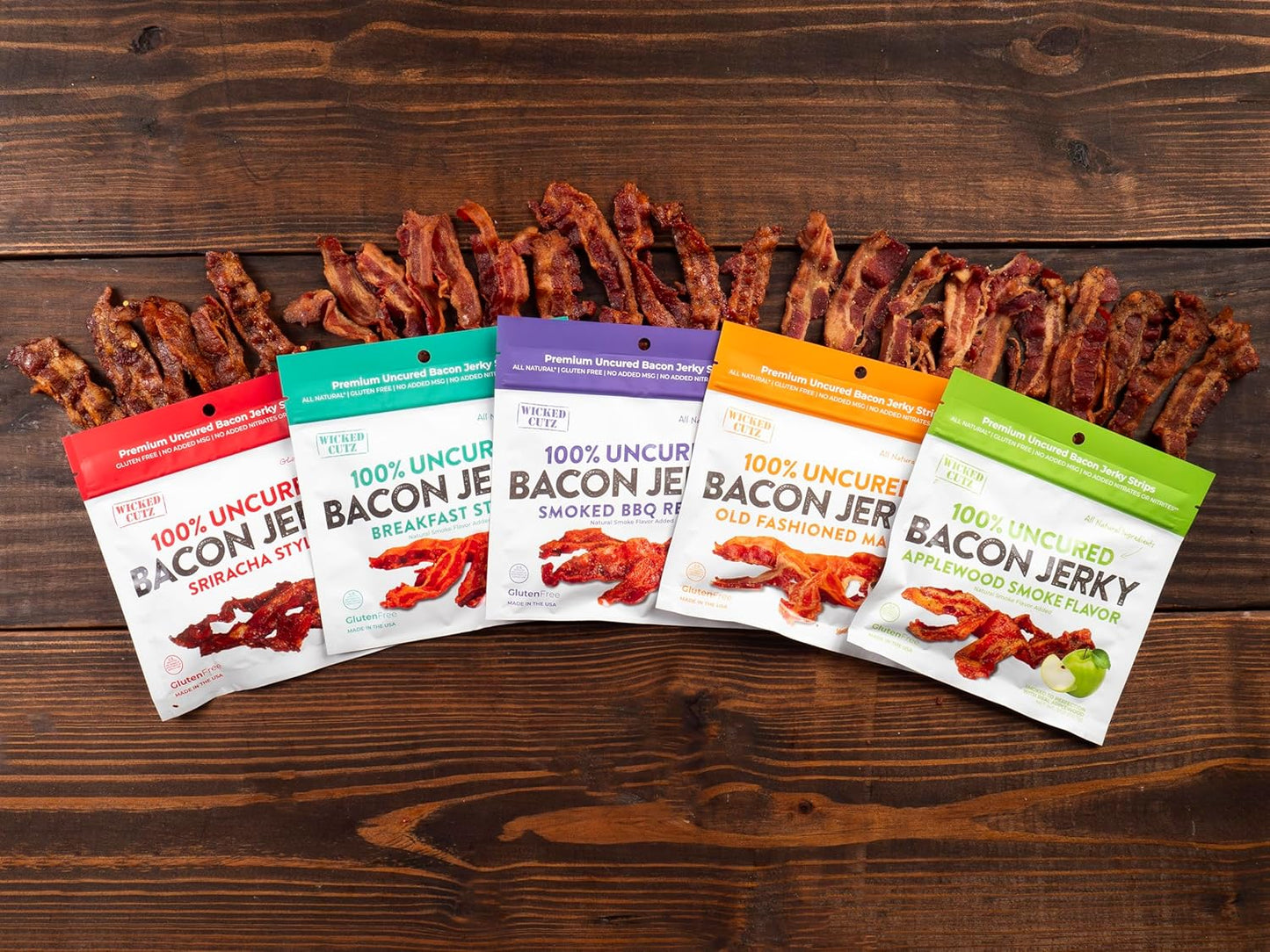 Breakfast Bacon Jerky, Tender & Gluten-Free, 14g Protein, Low Calorie (2 Bags)