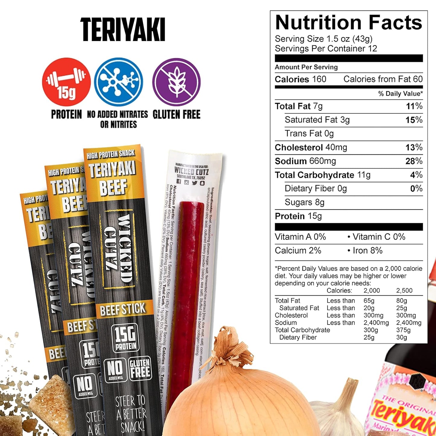 Teriyaki Beef Sticks: Tender, High-Protein, Gluten-Free Snacks (12-Pack)