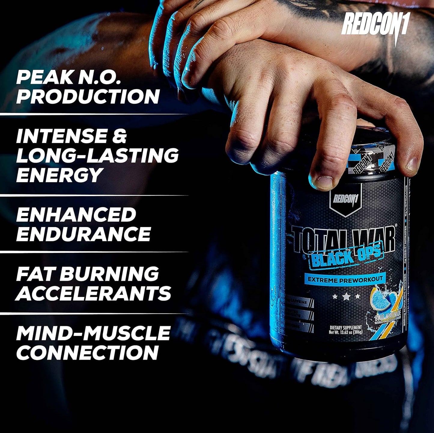 REDCON1 Total War Black Ops Preworkout, Sour Gummy Bear, 400mg Caffeine (20 Servings)