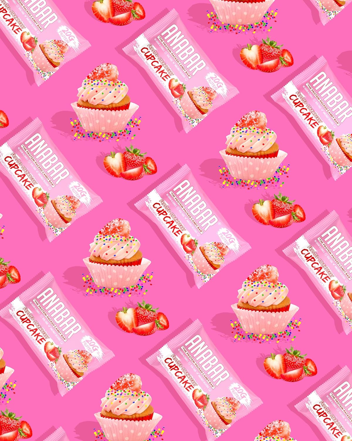 Anabar Protein Bar, 20g Protein, No Sugar Alcohols, Real Food (12 Bars, Strawberry Cupcake)