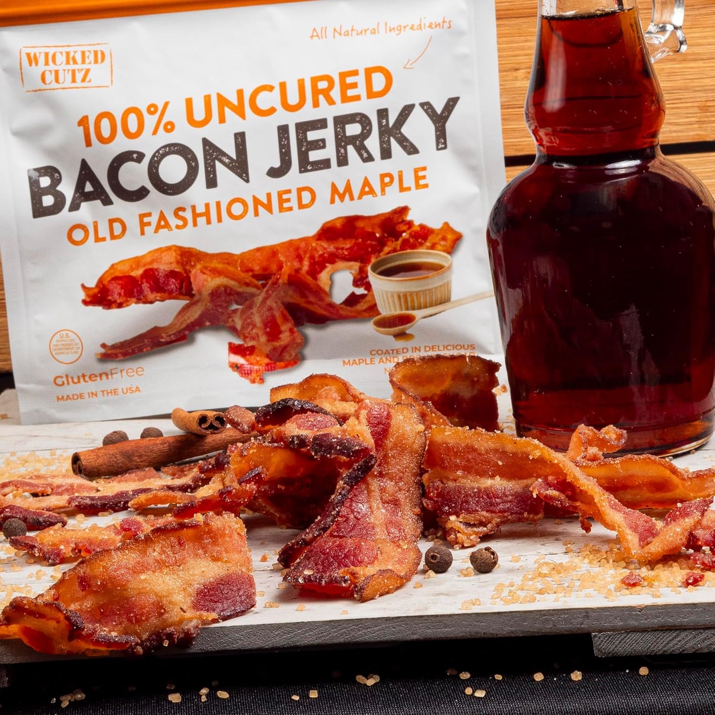 Old Fashioned Maple Bacon Jerky - Tender, Uncured, 16g Protein (2 Bags)