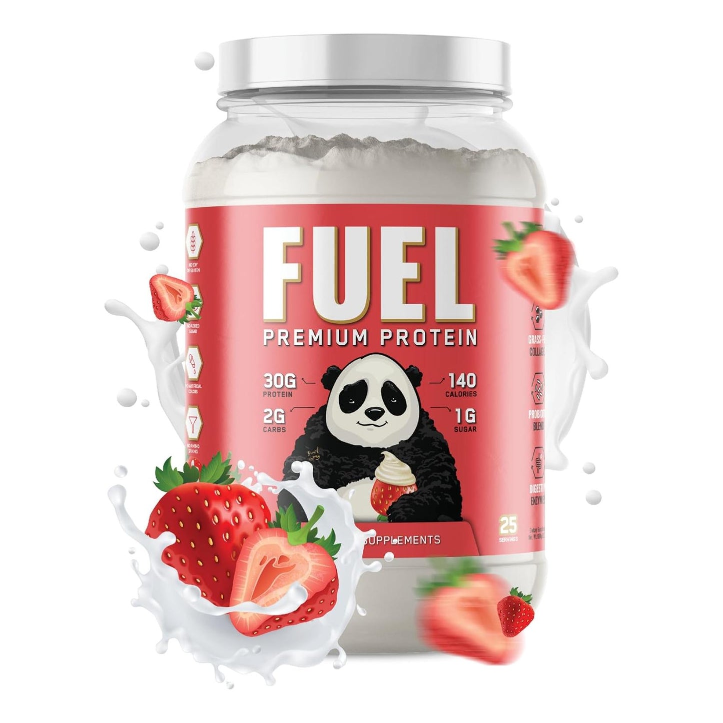 Panda Fuel Premium Protein, Collagen, Probiotics, Keto, 25 Servings (Strawberries & Cream)