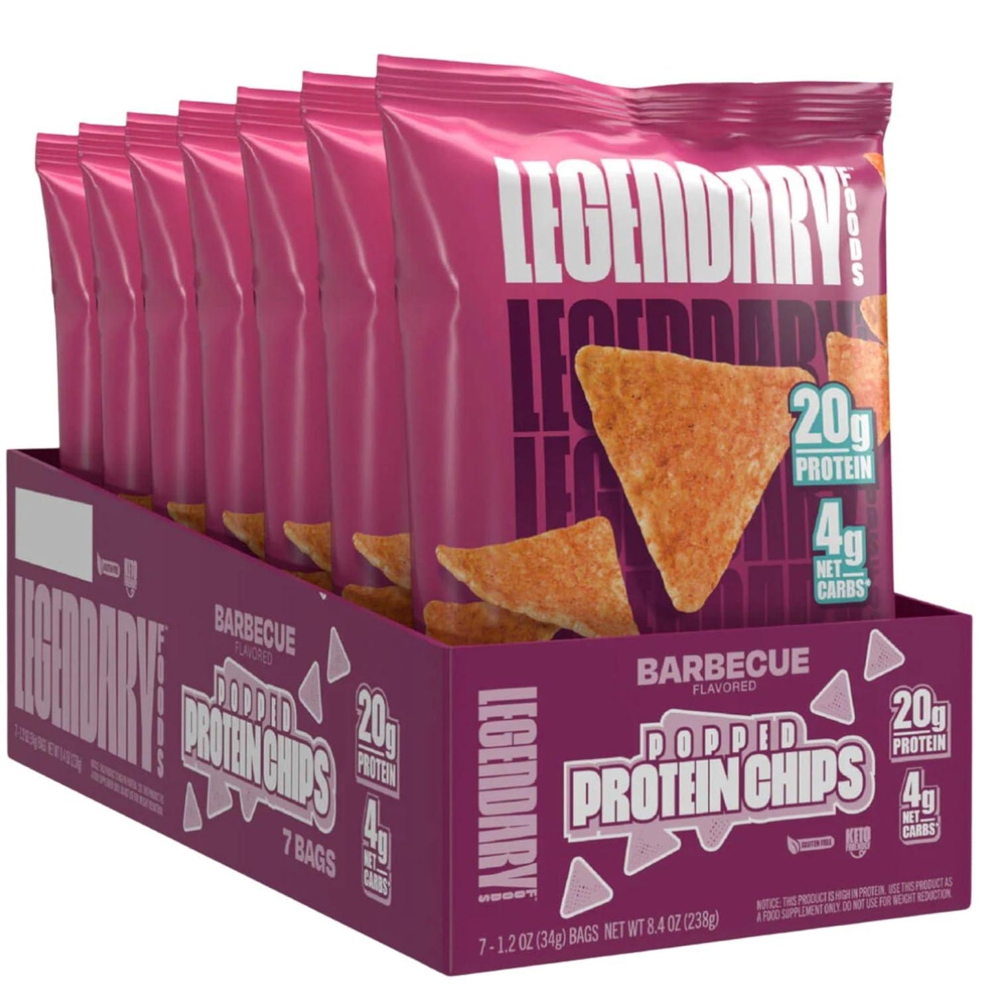 Legendary Foods BBQ Protein Chips - Keto, Gluten-Free Taco Snacks (7 Pack, 1.2oz)