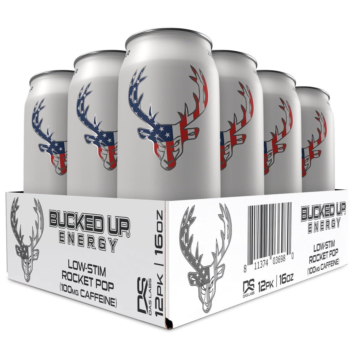 Bucked Up Low Stim Energy Drink, Zero Sugar, Rocket Pop (12 Pack, 100mg Caffeine)
