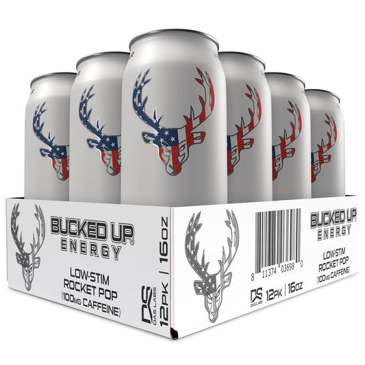 Bucked Up Low Stim Energy Drink, Zero Sugar, Rocket Pop (12 Pack, 100mg Caffeine)