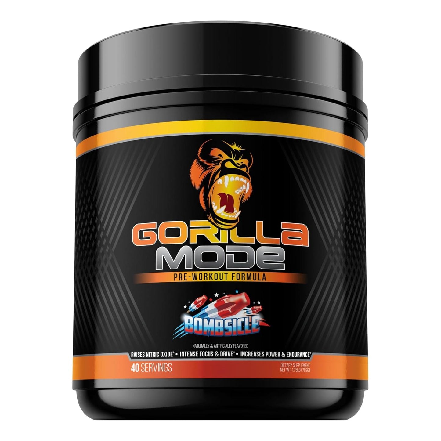 Gorilla Mode Pre-Workout for Pumps, Focus & Energy (620g, Bombsicle)