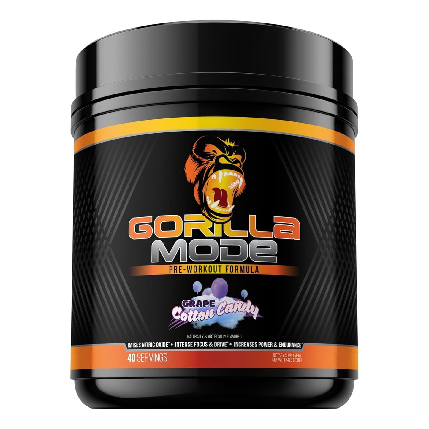 Gorilla Mode Pre-Workout for Pumps, Focus & Energy (786g, Cotton Candy Grape)