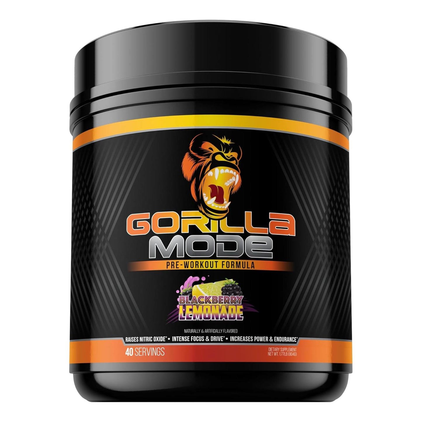Gorilla Mode Pre-Workout for Pumps, Focus, Energy, Power (800g, BlackBerry Lemonade)