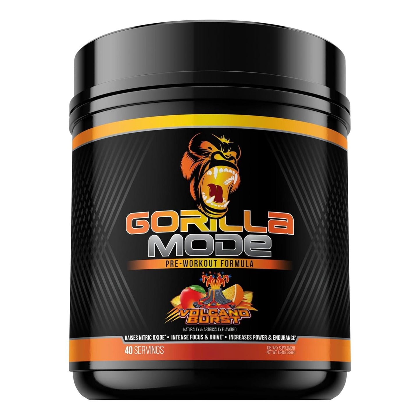 Gorilla Mode Pre-Workout for Pumps, Focus, Energy & Power (836g, Volcano Burst)