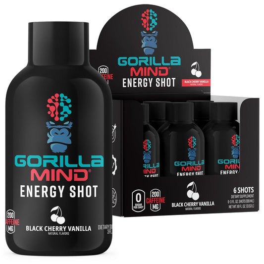 Gorilla Mode Energy Shots for Focus & Energy, Sugar-Free (6-Pack, Black Cherry Vanilla)