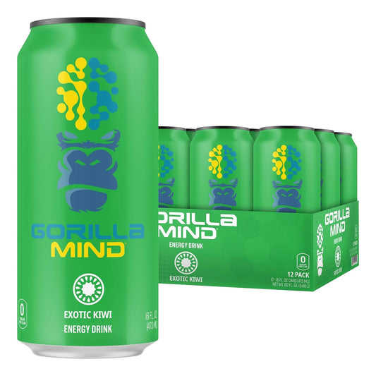 Gorilla Mind Energy Drink: Enhanced Focus, Zero Sugar (Exotic Kiwi, 16oz, 12-Pack)