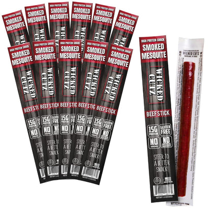 Mesquite Smoked Beef Jerky Sticks - Tender, High Protein, Low Carb, Gluten Free (12 Pack, Extra Large)