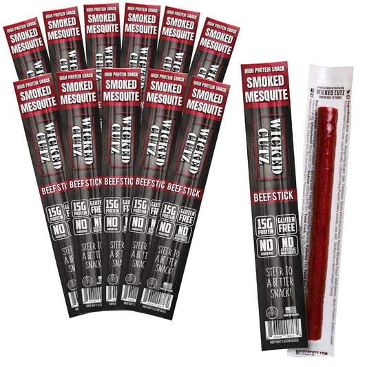 Mesquite Smoked Beef Jerky Sticks - Tender, High Protein, Low Carb, Gluten Free (12 Pack, Extra Large)