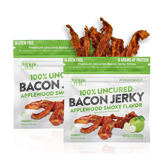Applewood Smoked Bacon Jerky, Tender & Gluten-Free, 12g Protein (2 Bags)