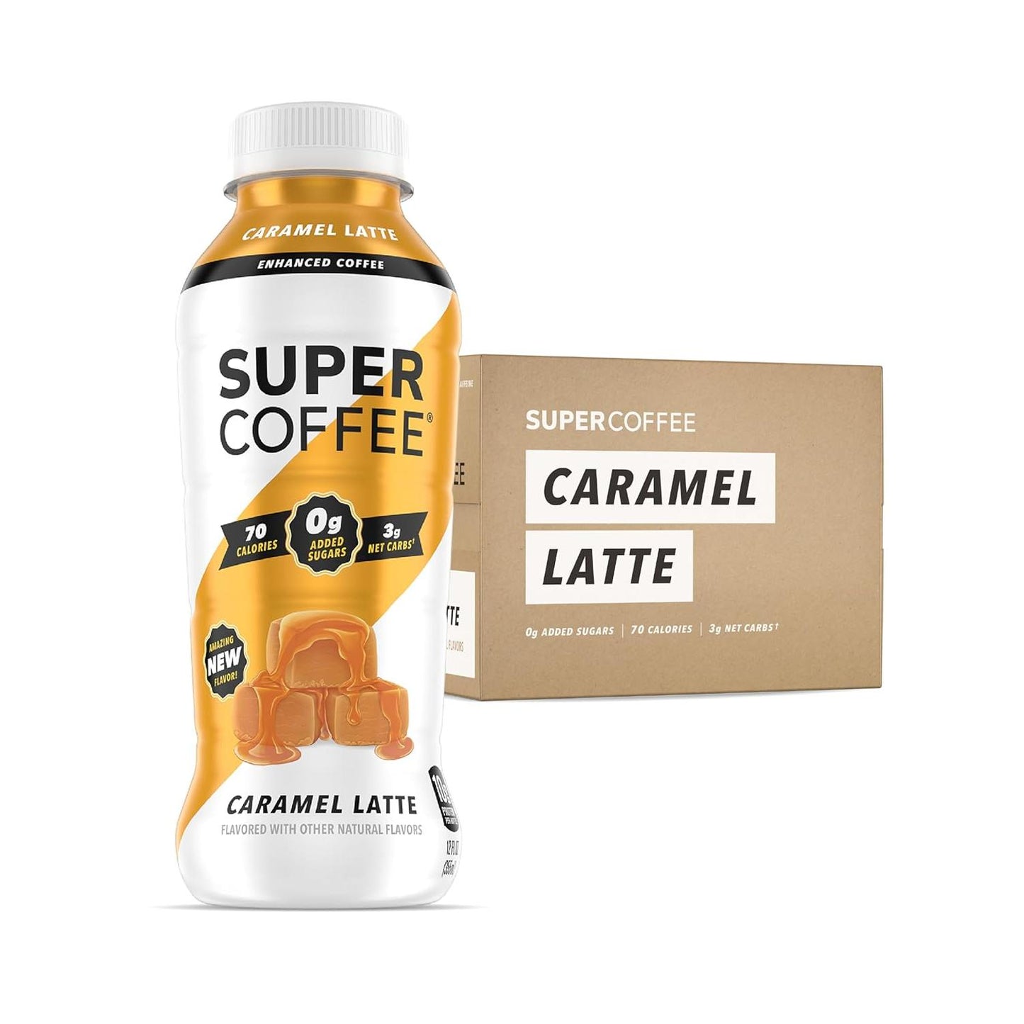 Iced Keto Coffee, Caramel Flavor, No Added Sugar, High Protein (12 Fl Oz, 12 Pack) - SoyFree, GlutenFree