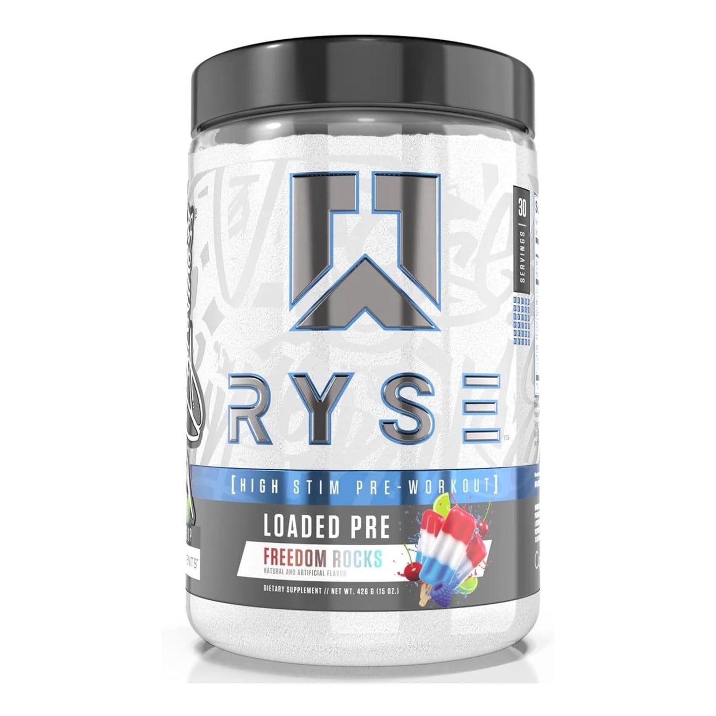 Ryse Loaded Pre Workout - Pumps, Energy, Focus (30 Servings, Freedom Rocks)