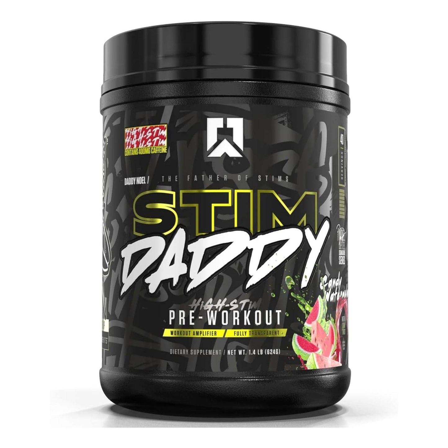 RYSE Stim Daddy High Stimulant Pre Workout, 400mg Caffeine (40 Servings, Candy Watermelon)