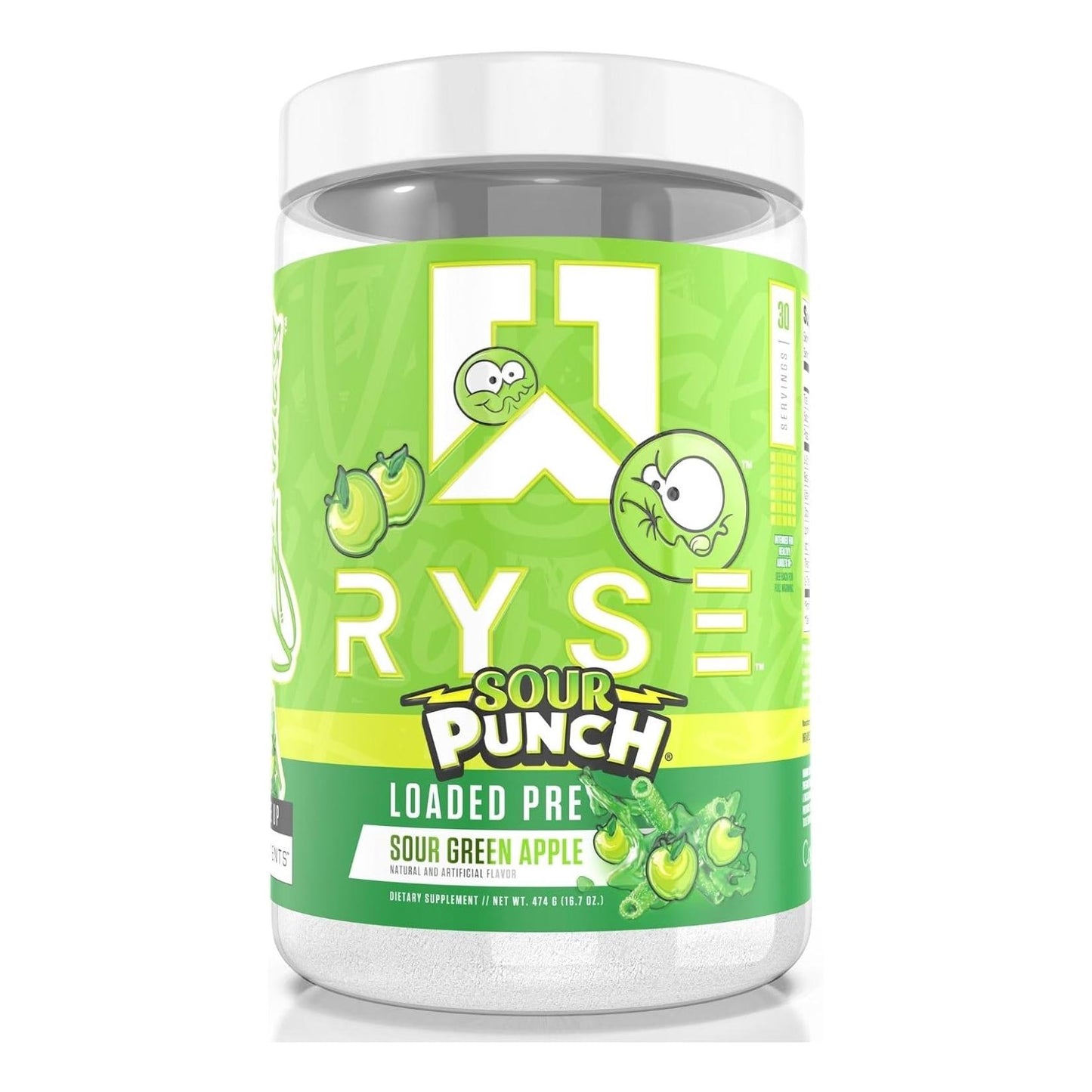 Ryse Pre-Workout Powder for Men & Women with Pumps, Energy, Focus (30 Servings, Sour Punch Green Apple)