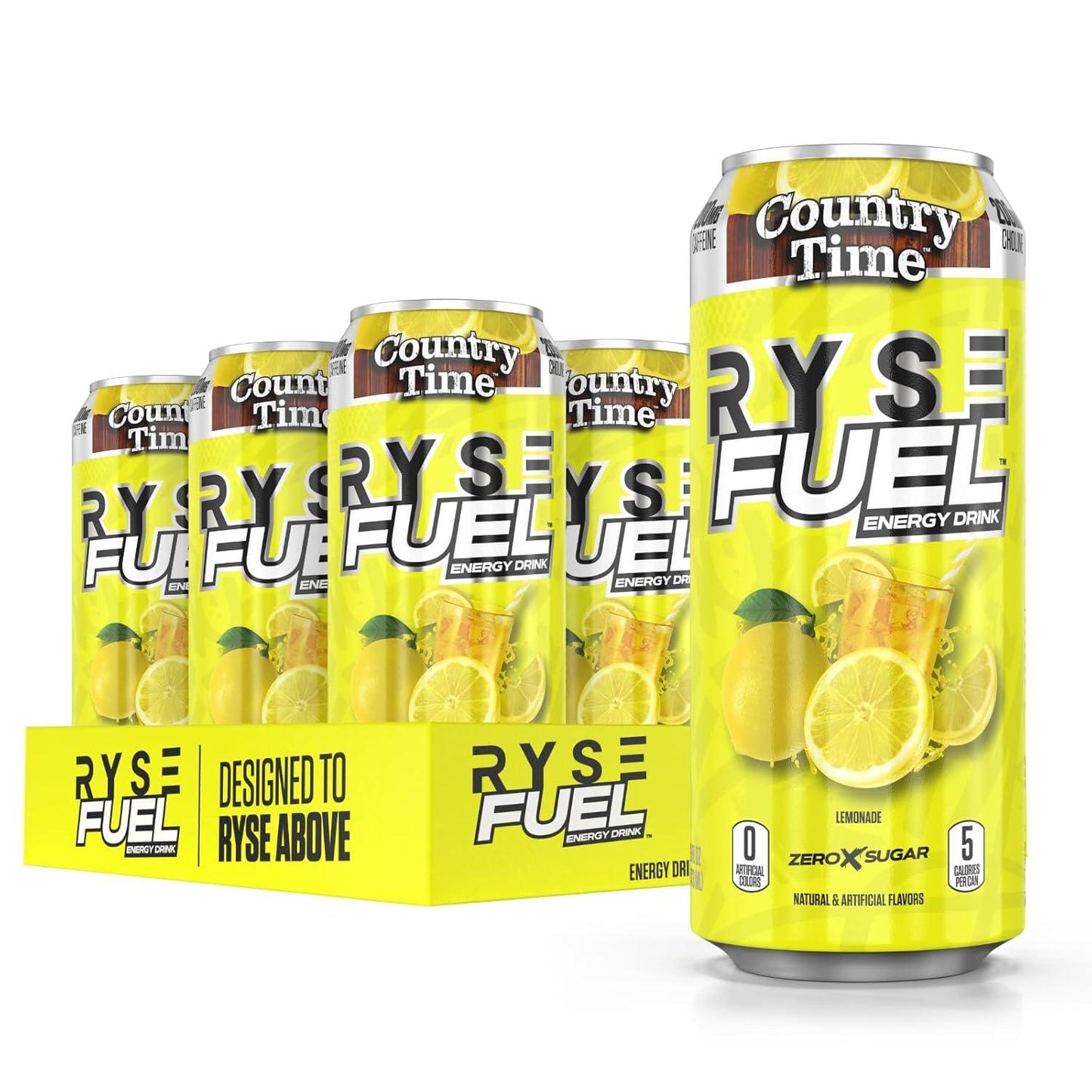 RYSE Fuel Energy Drink, Sugar-Free, Vegan, Gluten-Free, Low Calorie, No Artificial Colors (12 Pack, Country Time Lemonade)