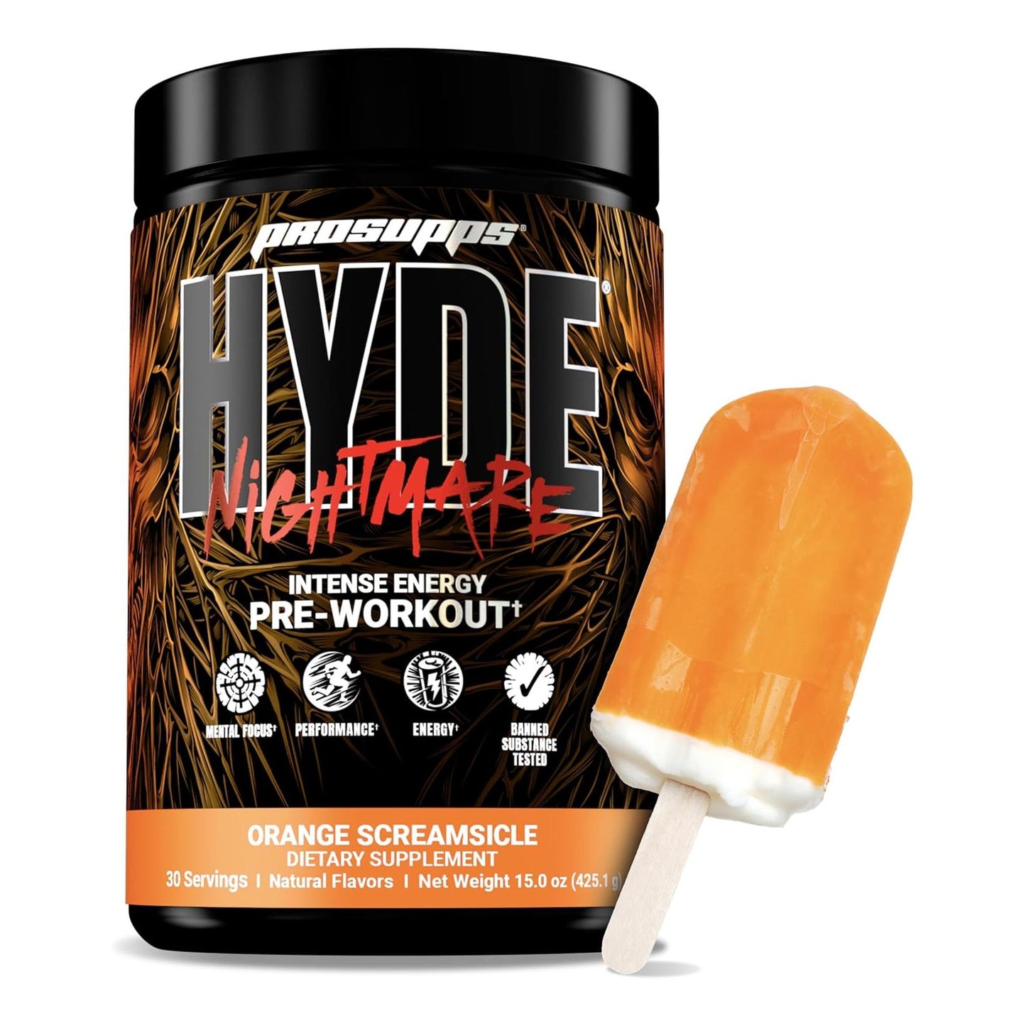 PROSUPPS Hyde Nightmare Pre-Workout - Intense Energy & Focus (30 Servings, Orange Creamsicle)