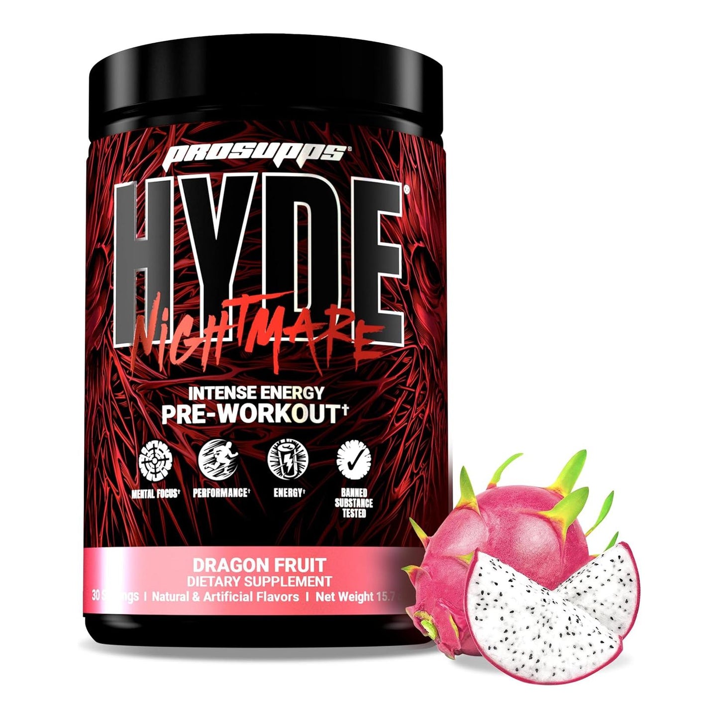 PROSUPPS Hyde Nightmare Pre-Workout - Intense Energy & Focus (30 Servings, Dragon Fruit)