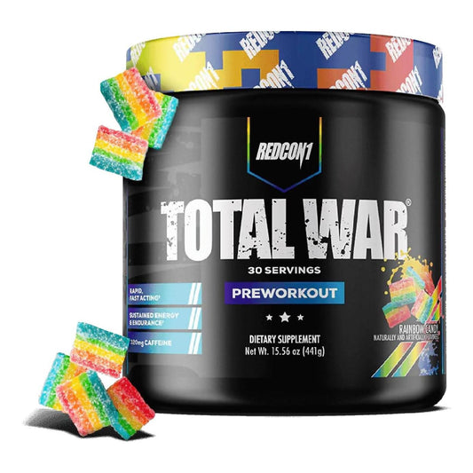 REDCON1 Total War Preworkout - 320mg Caffeine, Aminos, Endurance Boost (Rainbow Candy, 30 Servings)