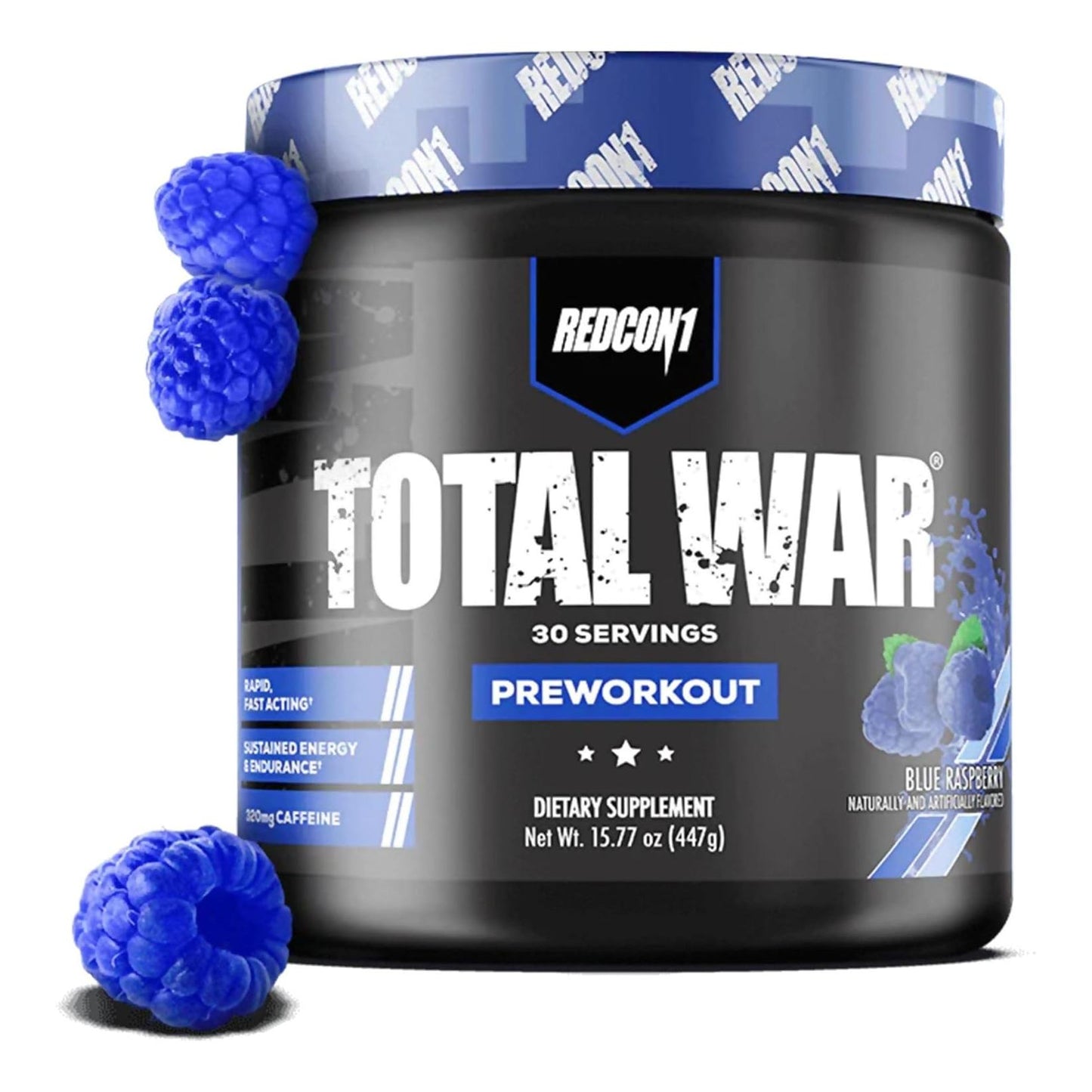 REDCON1 Total War Pre Workout, Blue Raspberry - 320mg Caffeine (30 Servings)