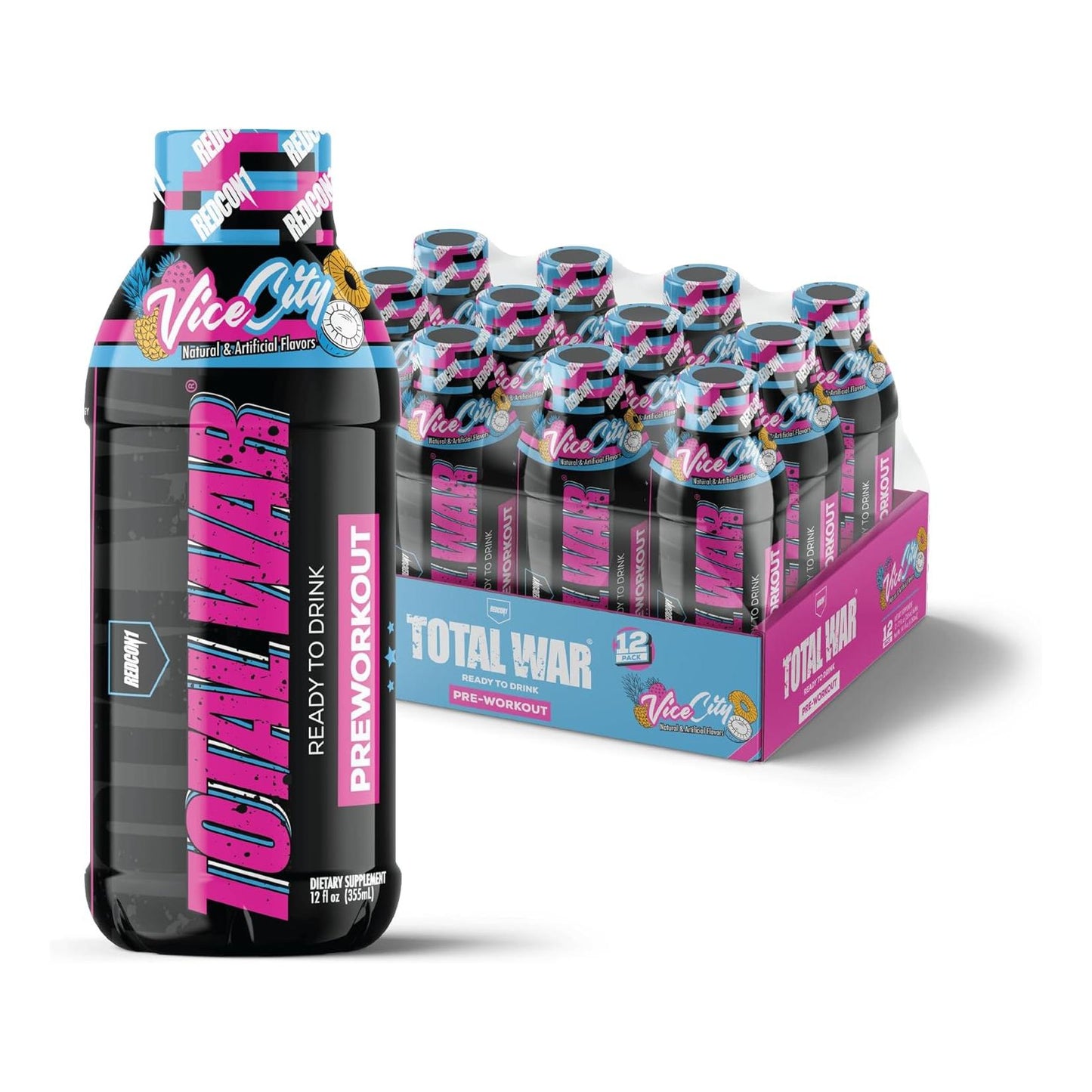 REDCON1 Total War Preworkout RTD, Vice City - 350mg Caffeine (12 Servings)