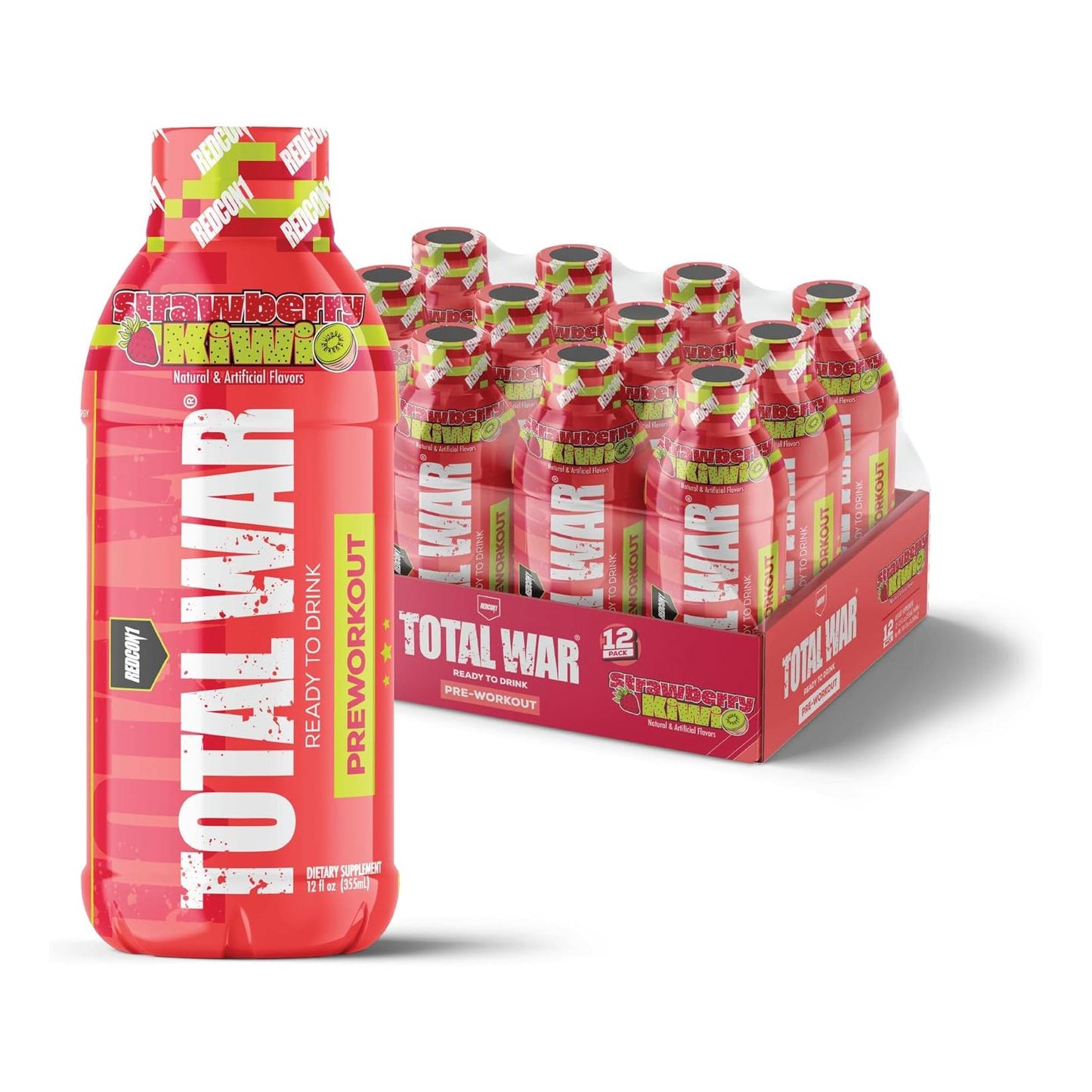 REDCON1 Total War Preworkout RTD, Strawberry Kiwi, 350mg Caffeine (12 Servings)