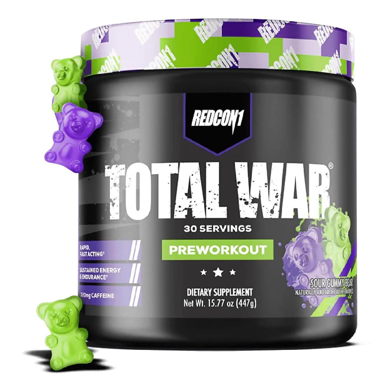 REDCON1 Total War Preworkout - 320mg Caffeine, Aminos for Energy & Pump (Sour Gummy Bear, 30 Servings)
