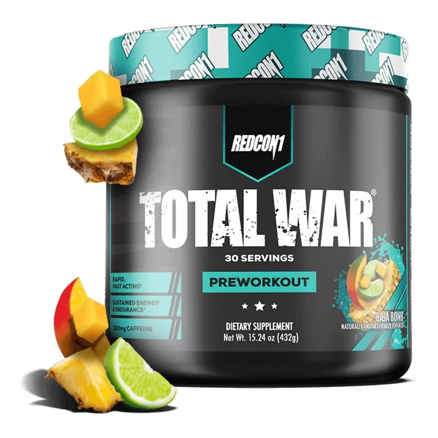 REDCON1 Total War Pre Workout, Baja Bomb - 320mg Caffeine, Keto (30 Servings)