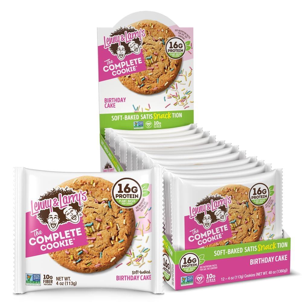 Lenny & Larry's Birthday Cake Complete Cookie, Vegan, 16g Protein (12 Pack)