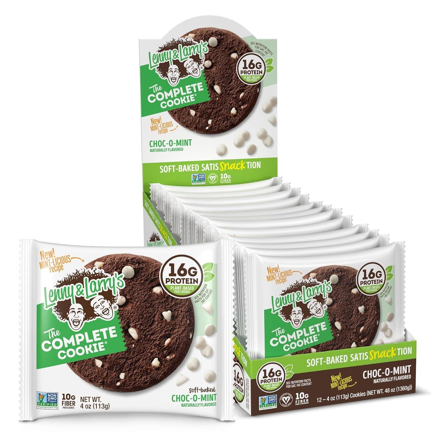 Lenny & Larry's Choc-O-Mint Complete Cookie, Vegan, 16g Protein (12 Pack)