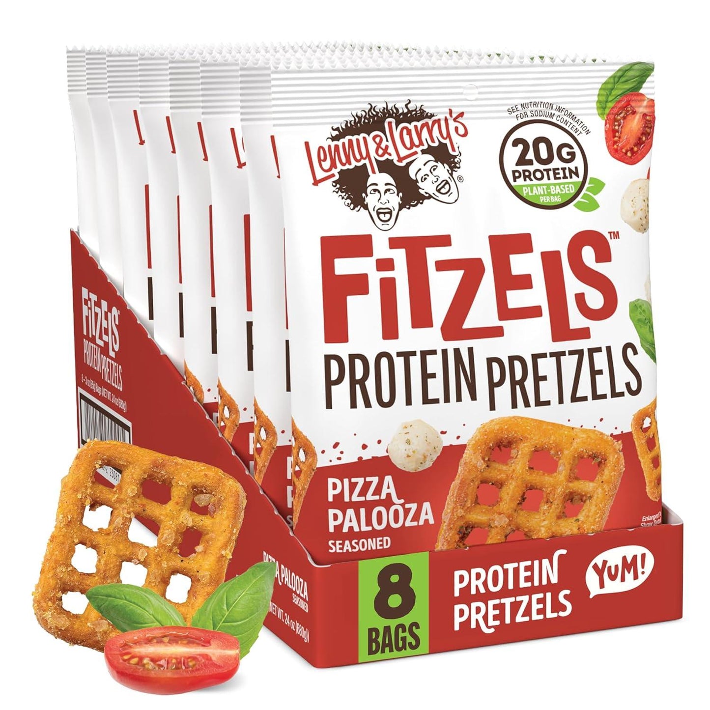 Lenny & Larry's Pizza Palooza Pretzel Snacks, Vegan, 20g Protein (8 Bags, 3oz)
