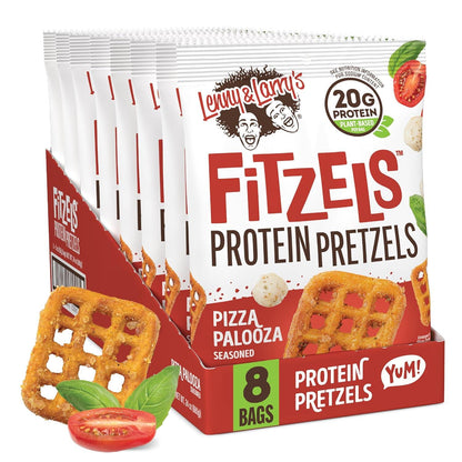 Lenny & Larry's Pizza Palooza Pretzel Snacks, Vegan, 20g Protein (8 Bags, 3oz)