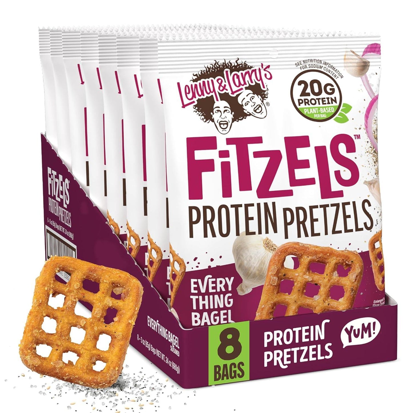 Lenny & Larry's Everything Bagel FITZELS - Vegan Protein Pretzels (8 Bags, 3oz)