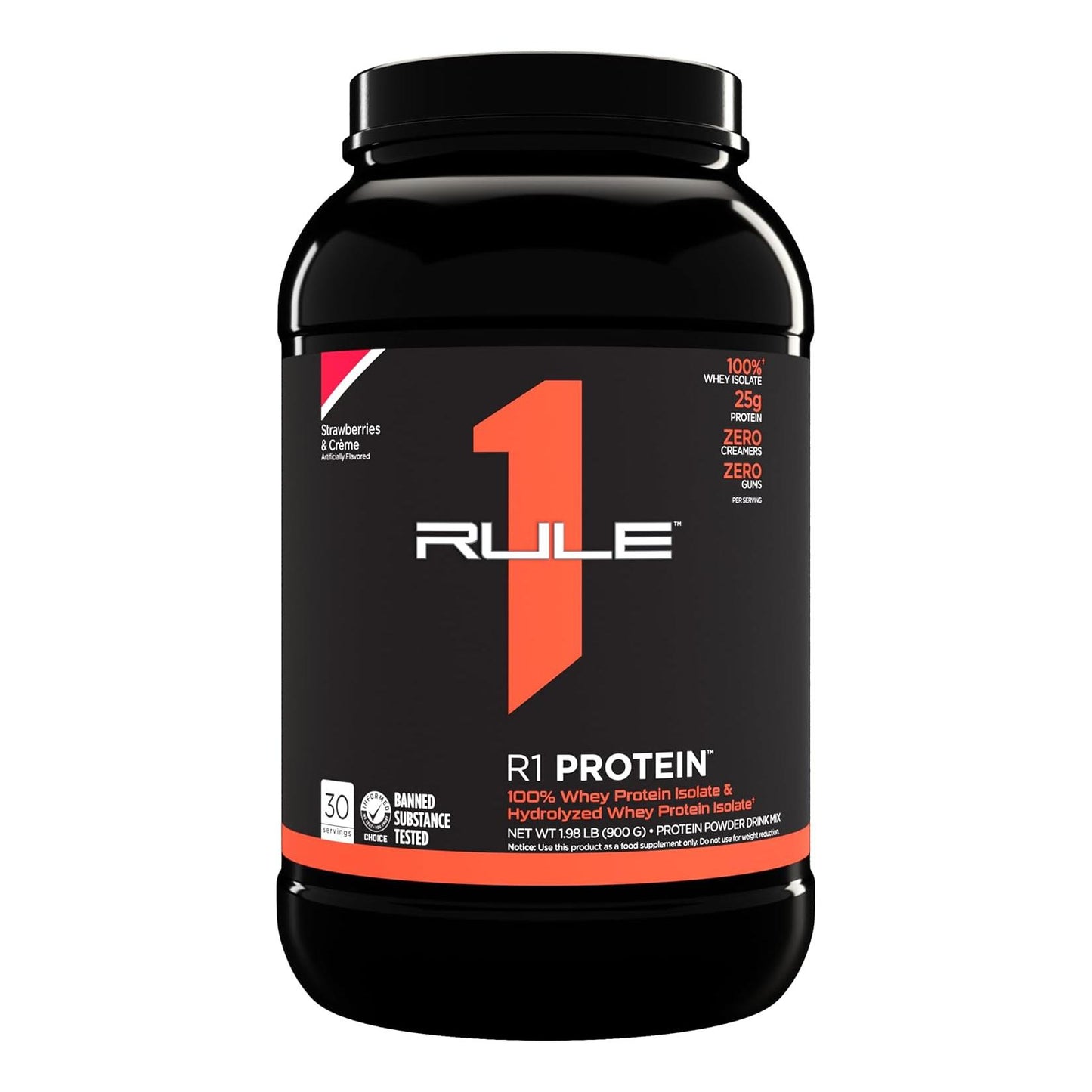 R1 Protein Powder - Fast-Acting, Super-Pure Isolate with 6g BCAAs, Strawberries and Crème (2 Pounds)