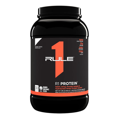 R1 Protein Powder - 25g, 100% Isolate, Hydrolysate, 6g BCAAs (2lbs, Vanilla Créme)