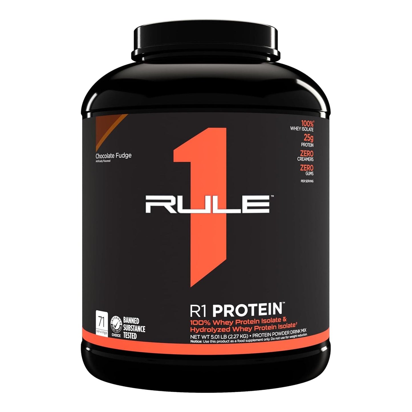 R1 Protein Powder - 25g, 100% Isolate, Hydrolysate, 6g BCAAs, Chocolate Fudge (5 Pounds)