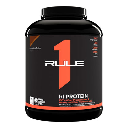 R1 Protein Powder - 25g, 100% Isolate, Hydrolysate, 6g BCAAs, Chocolate Fudge (5 Pounds)