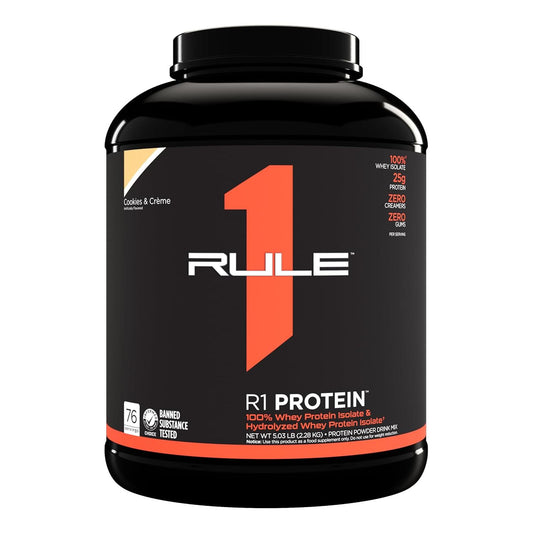 Rule One R1 100% Isolate & Hydrolysate Protein, 6g BCAAs (5lb, Cookies & Crème)