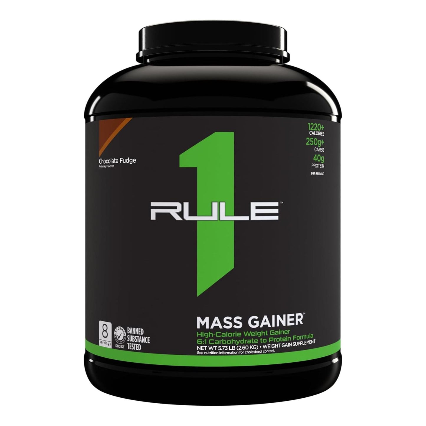 Rule One Mass Gainer - Chocolate Fudge, 1220 Cal, 40g Protein (6 lbs, 8 Servings)