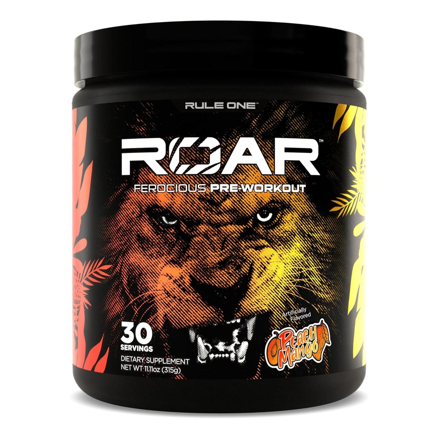 Rule 1 R1 Roar Pre-Workout Powder, Creatine & Caffeine (Peach Mango, 30 Servings)