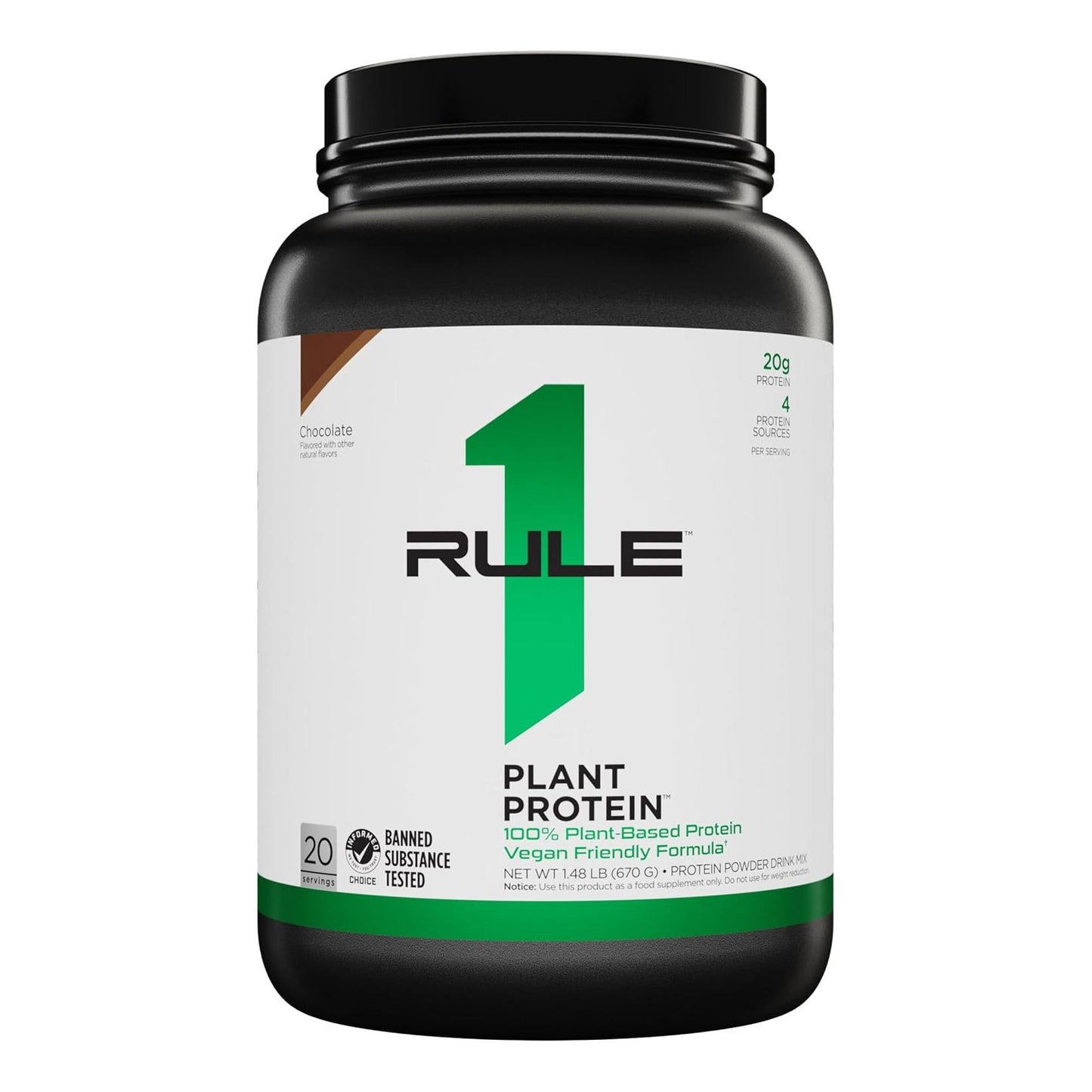 Rule 1 Plant Protein - Vegan, Gluten-Free, Soy-Free (20 Servings, Chocolate)