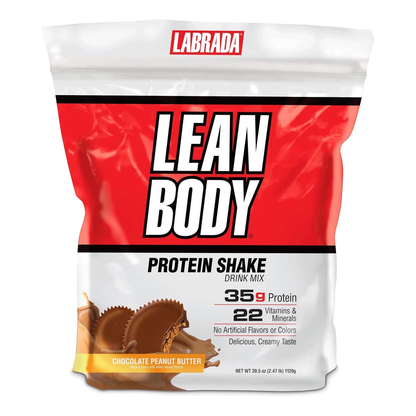 LABRADA Lean Body Protein Shake for Weight Loss & Muscle Growth, Chocolate Peanut Butter (2.47LB Tub)