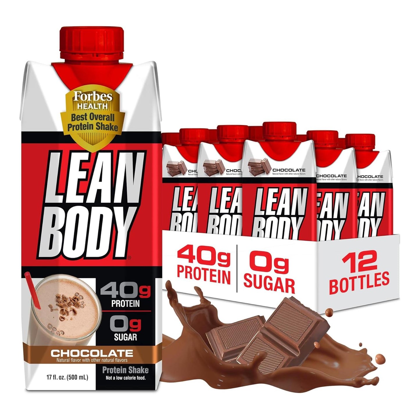 LABRADA Lean Body Chocolate Protein Shake, 0 Sugar, Gluten Free (17 Fl Oz, Pack of 12)
