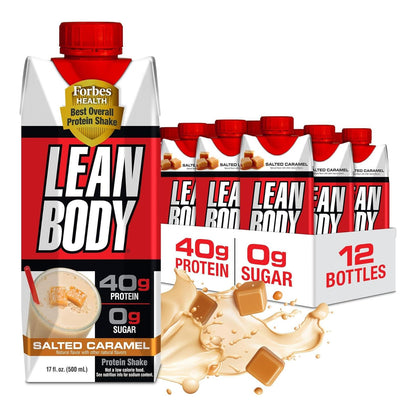 Salted Caramel Lean Body Protein Shake, 0 Sugar, Gluten Free (40g, 17oz, Pack of 12)