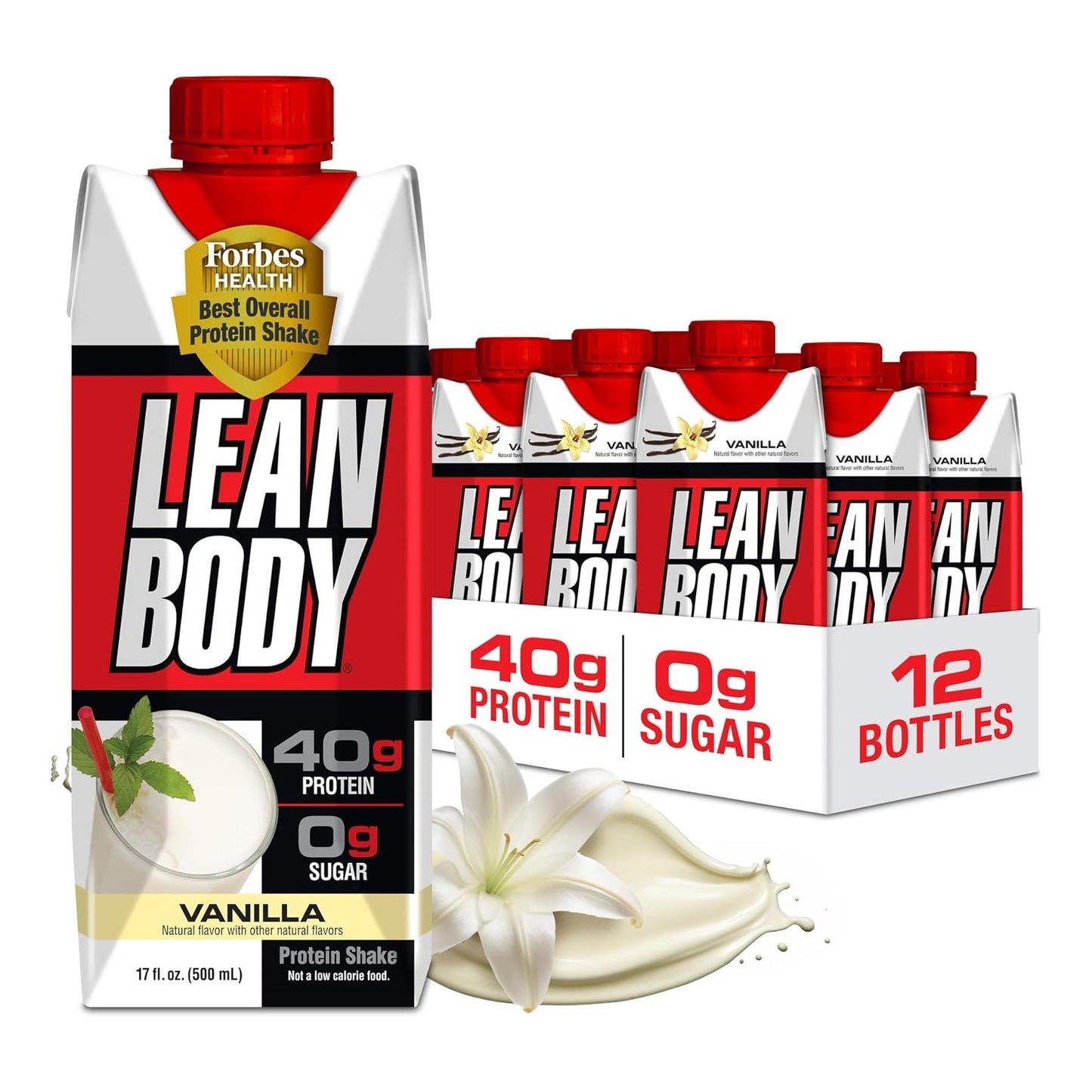 LABRADA Lean Body Vanilla Protein Shake, 0 Sugar, Gluten Free (17 Fl Oz, Pack of 12)
